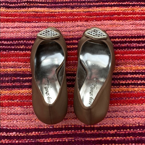 Easy Street Brown Satin Heels, Retro Style Rhinestone, Peep Toe Pumps, Prom - Picture 8 of 8